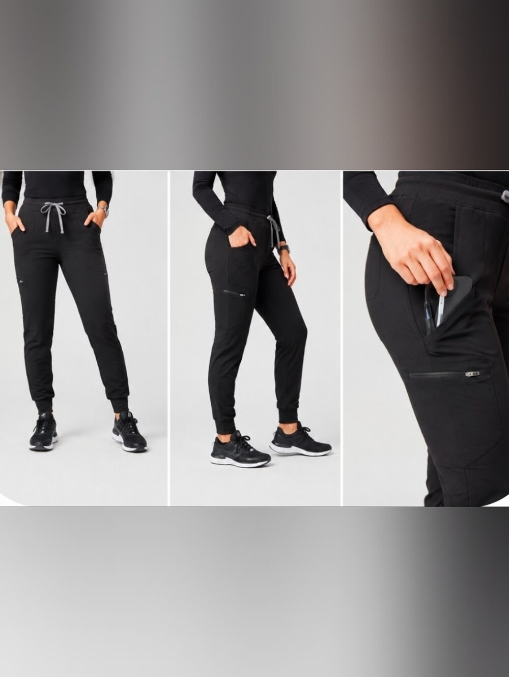 FIGS Zamora High WaistedJogger Scrub Pants Black XXS Petite Technical Collection - Picture 2 of 8